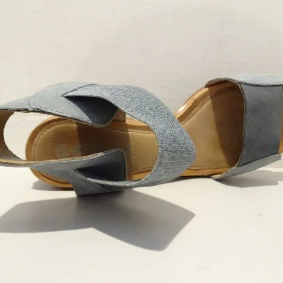 SOREL Nadia Gray Blue Brown Block Heel Sandals Heels Ankle Strap Leather Sz 8.5