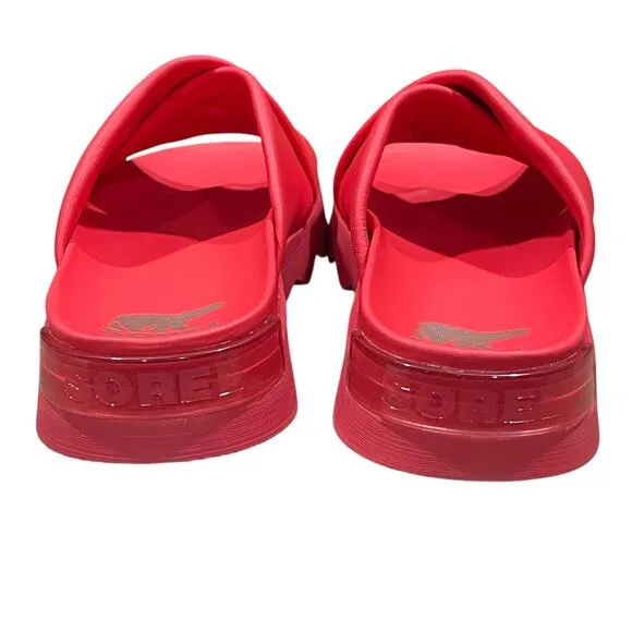 Sorel Viibe Slide Sandal Leather Womens Size 10.5 Red NEW