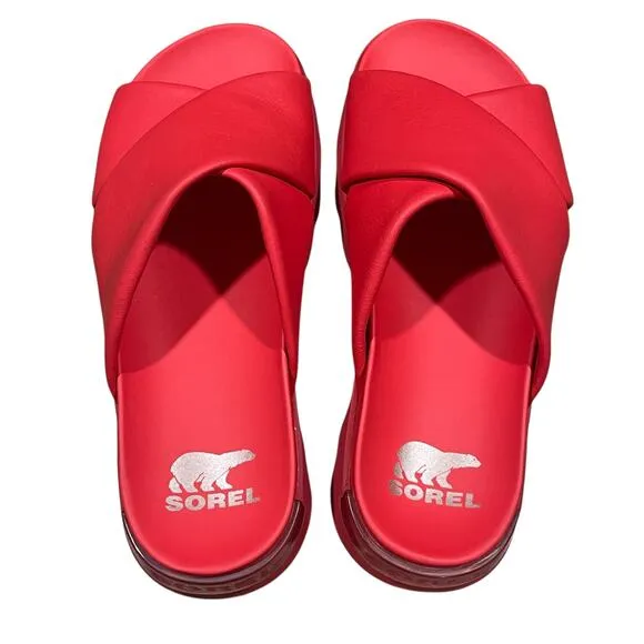 Sorel Viibe Slide Sandal Leather Womens Size 10.5 Red NEW
