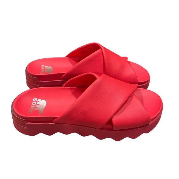 Sorel Viibe Slide Sandal Leather Womens Size 10.5 Red NEW