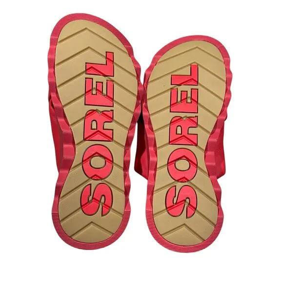Sorel Viibe Slide Sandal Leather Womens Size 10.5 Red NEW