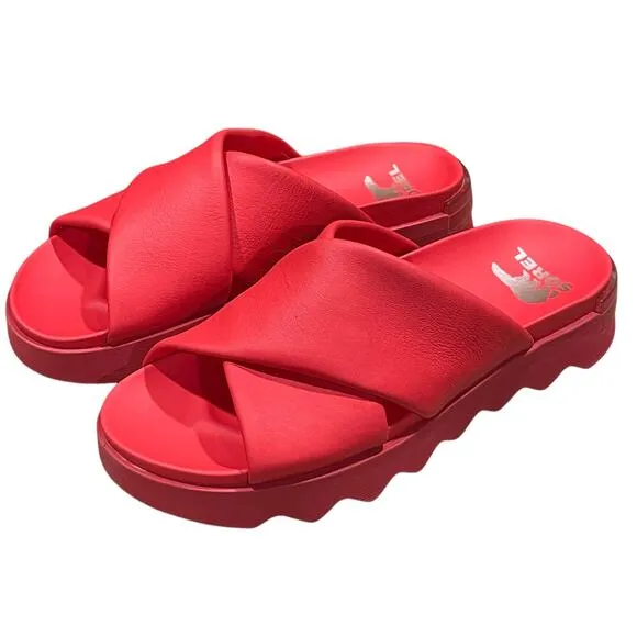 Sorel Viibe Slide Sandal Leather Womens Size 10.5 Red NEW