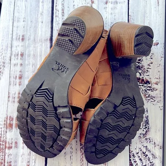 Sorel Women's Nadia Buckle Open Toe Leather Wedge Sandal size 9.5
