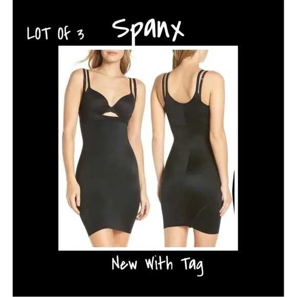 Spanx Open-Bust Full Slip Smartgrip Very Black Size XS Lot of 3 New With Tag