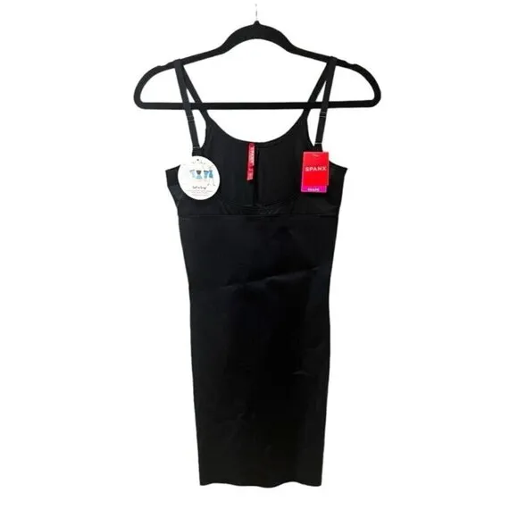 SPANX Shapewear Dress SMALL BLACK Open Bust Full Slip SmartGrip 10178R $88