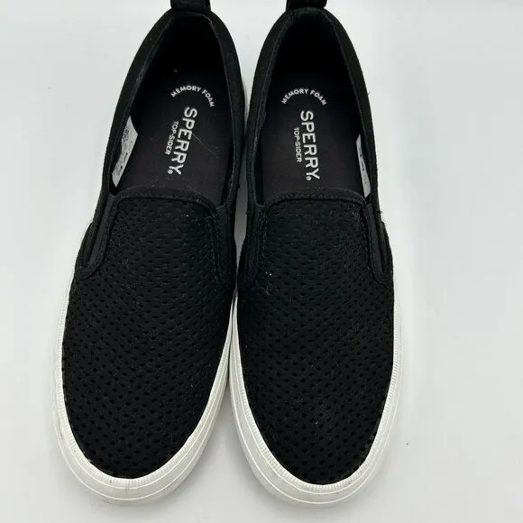 Sperry Top-Sider Memory Form Black Perforated  Slip-On Loafer Comfort Size 6.5