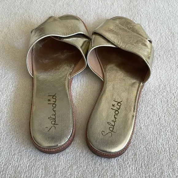 SPLENDID gold leather slides size 8.5