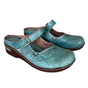 Spring Step L'Aritiste Aneria Turquoise Leather Mary Jane Clogs Women's EU 43
