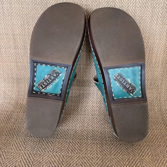 Spring Step L'Aritiste Aneria Turquoise Leather Mary Jane Clogs Women's EU 43