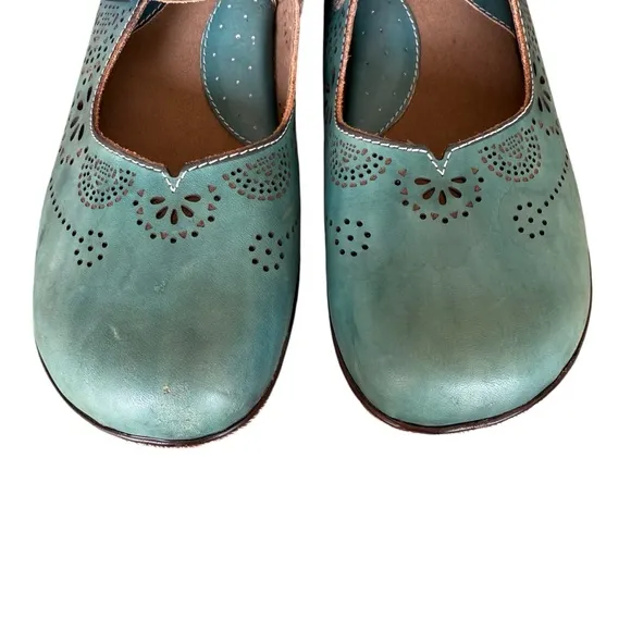 Spring Step L'Aritiste Aneria Turquoise Leather Mary Jane Clogs Women's EU 43
