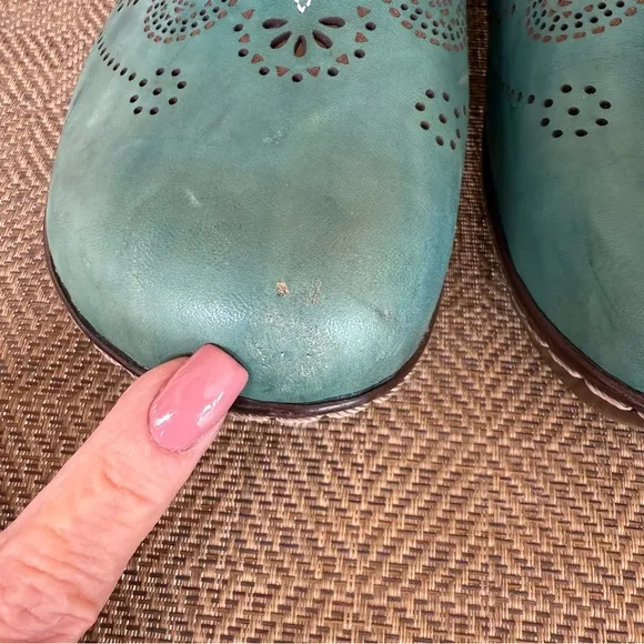 Spring Step L'Aritiste Aneria Turquoise Leather Mary Jane Clogs Women's EU 43