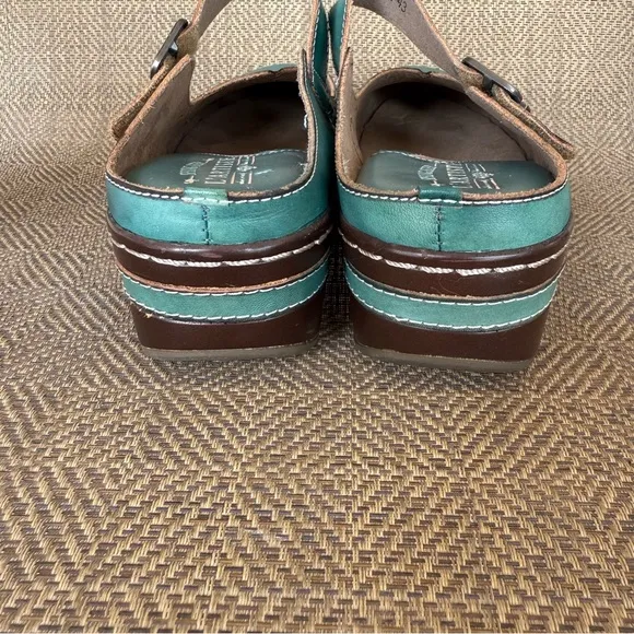 Spring Step L'Aritiste Aneria Turquoise Leather Mary Jane Clogs Women's EU 43