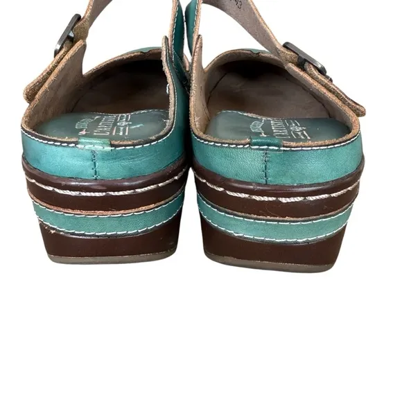 Spring Step L'Aritiste Aneria Turquoise Leather Mary Jane Clogs Women's EU 43