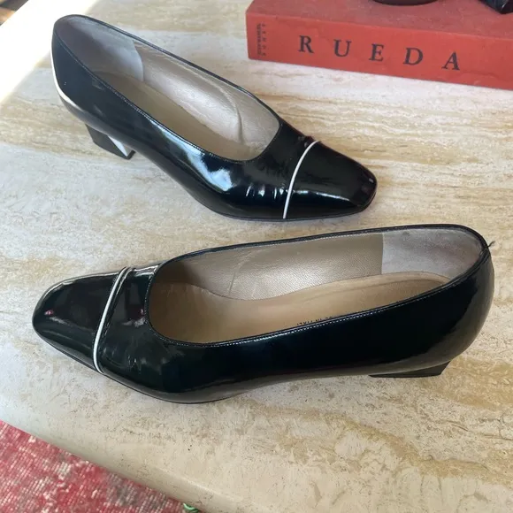 St. John Black White Patent Leather Pump
