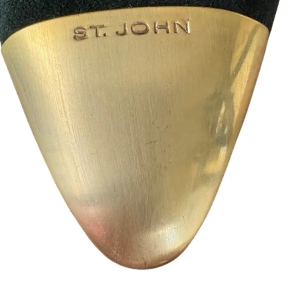 ST JOHN Womens Black Suede/Leather Made In Italy Gold Metal Toe/Heels Size 11