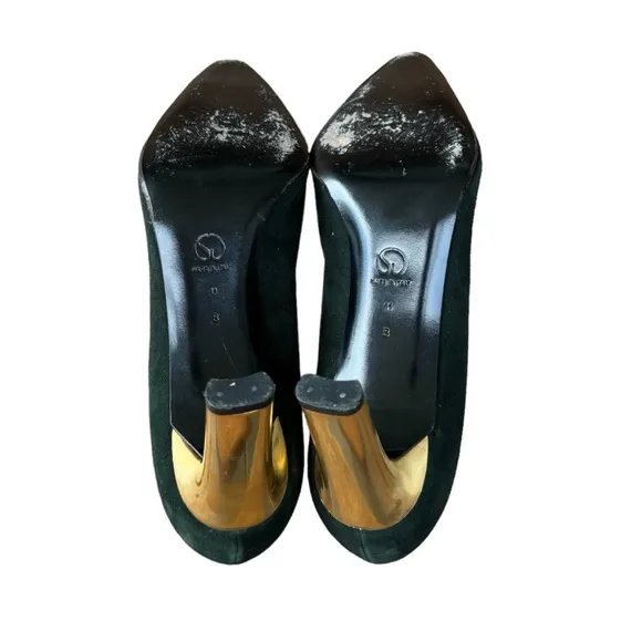 ST JOHN Womens Black Suede/Leather Made In Italy Gold Metal Toe/Heels Size 11