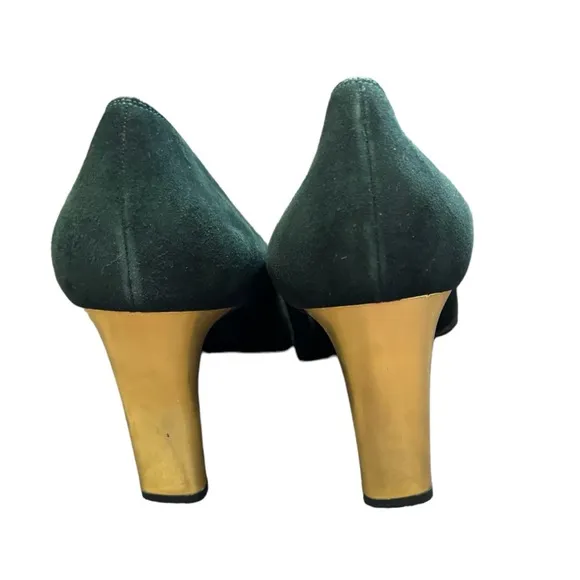 ST JOHN Womens Black Suede/Leather Made In Italy Gold Metal Toe/Heels Size 11