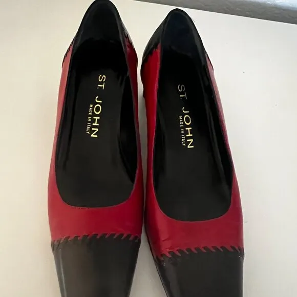 St John Womens Heels Red Cap Toe Block Heel Size 6
