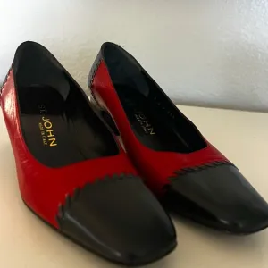 St John Womens Heels Red Cap Toe Block Heel Size 6
