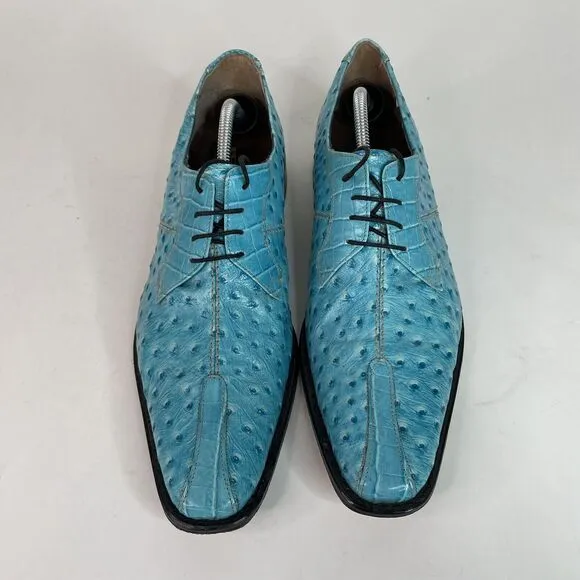 Stacy Adams Men’s Dress Shoes 12M, Blue Leather, Ostrich Print, Oxfords Rare VTG
