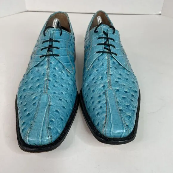Stacy Adams Men’s Dress Shoes 12M, Blue Leather, Ostrich Print, Oxfords Rare VTG