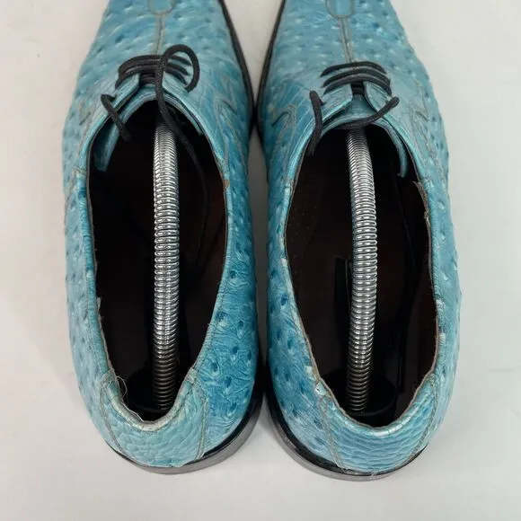 Stacy Adams Men’s Dress Shoes 12M, Blue Leather, Ostrich Print, Oxfords Rare VTG
