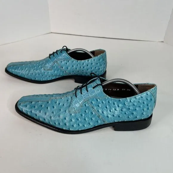 Stacy Adams Men’s Dress Shoes 12M, Blue Leather, Ostrich Print, Oxfords Rare VTG