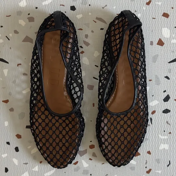 Staud Alba Ballet Flat in Black Netting Size 37