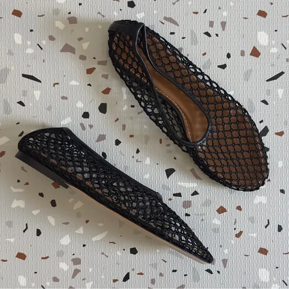 Staud Alba Ballet Flat in Black Netting Size 37