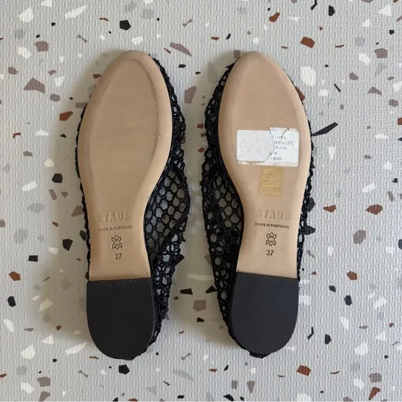 Staud Alba Ballet Flat in Black Netting Size 37