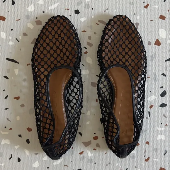 Staud Alba Ballet Flat in Black Netting Size 37