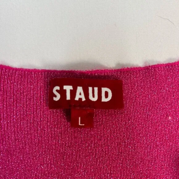 Staud Quartz Metallic Pink Lurex Midi Slip Dress Party Cocktail Bodycon Large