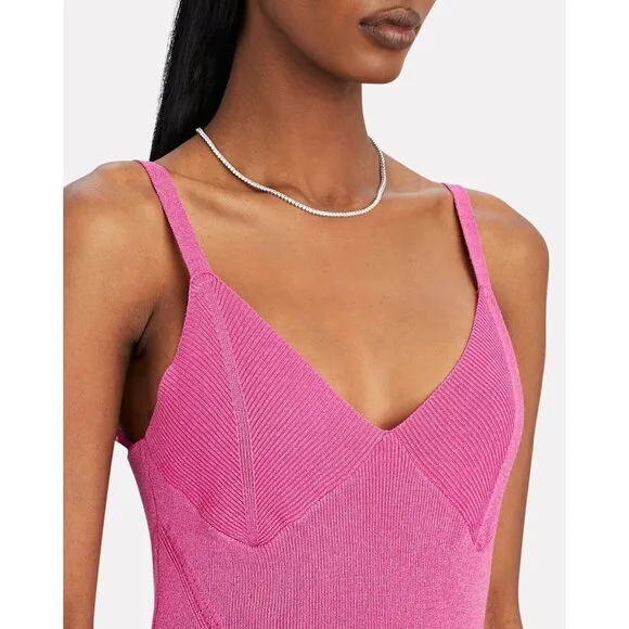 Staud Quartz Metallic Pink Lurex Midi Slip Dress Party Cocktail Bodycon Large