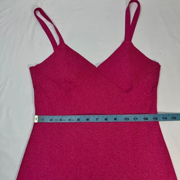 Staud Quartz Metallic Pink Lurex Midi Slip Dress Party Cocktail Bodycon Large