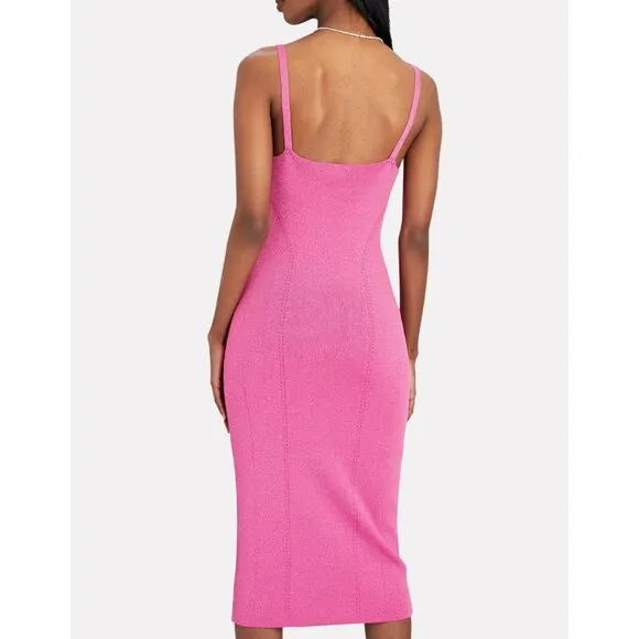 Staud Quartz Metallic Pink Lurex Midi Slip Dress Party Cocktail Bodycon Large