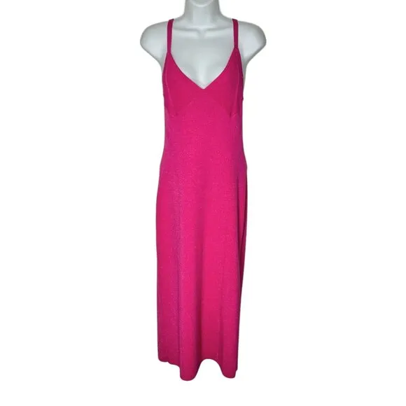 Staud Quartz Metallic Pink Lurex Midi Slip Dress Party Cocktail Bodycon Large