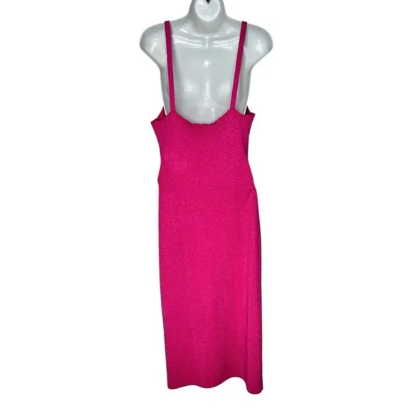 Staud Quartz Metallic Pink Lurex Midi Slip Dress Party Cocktail Bodycon Large