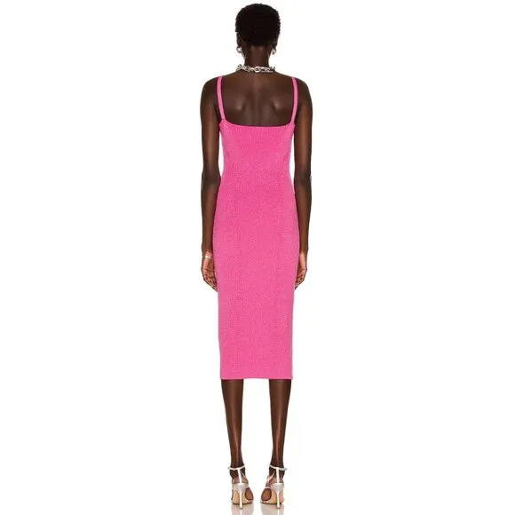 Staud Quartz Metallic Pink Lurex Midi Slip Dress Party Cocktail Bodycon Large