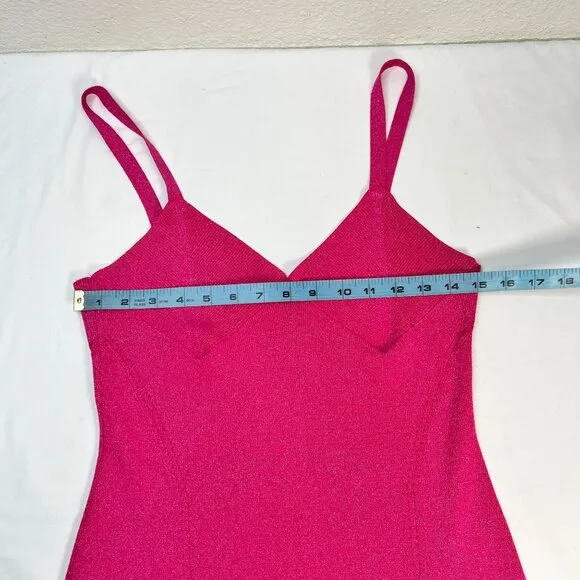 Staud Quartz Metallic Pink Lurex Midi Slip Dress Party Cocktail Bodycon Large