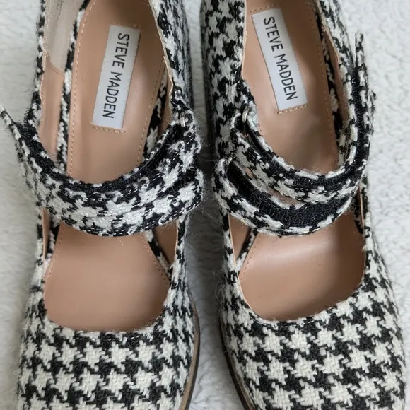 Steve Madden Black and White Houndstooth Block Heels