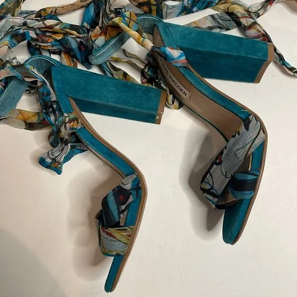 Steve Madden blue block heels with fabric tie