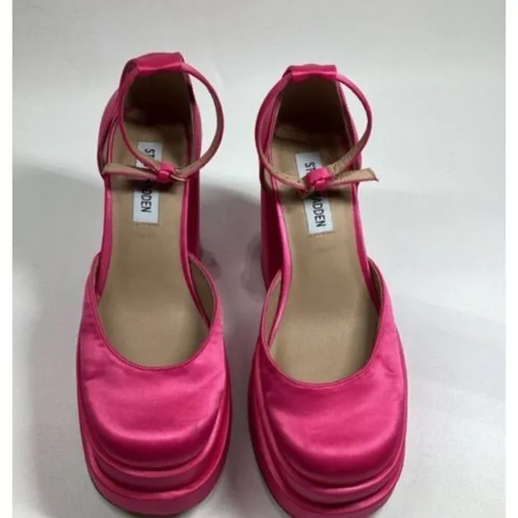 Steve Madden Charlize Satin double platgorm pumps in hot Pink