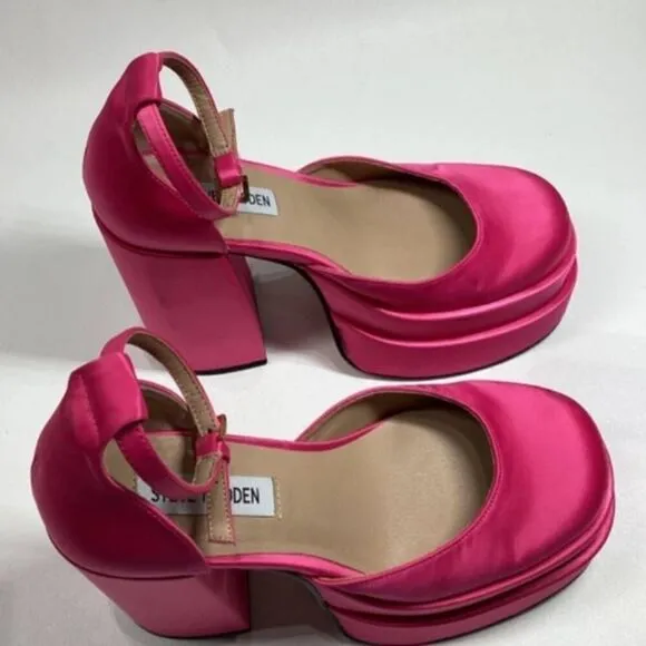 Steve Madden Charlize Satin double platgorm pumps in hot Pink