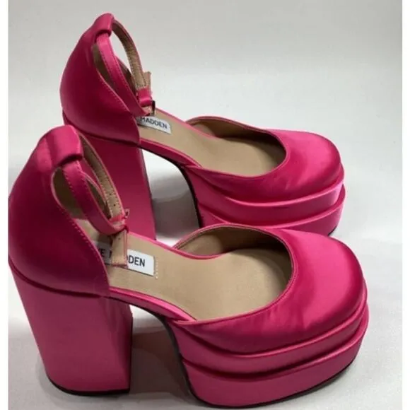 Steve Madden Charlize Satin double platgorm pumps in hot Pink