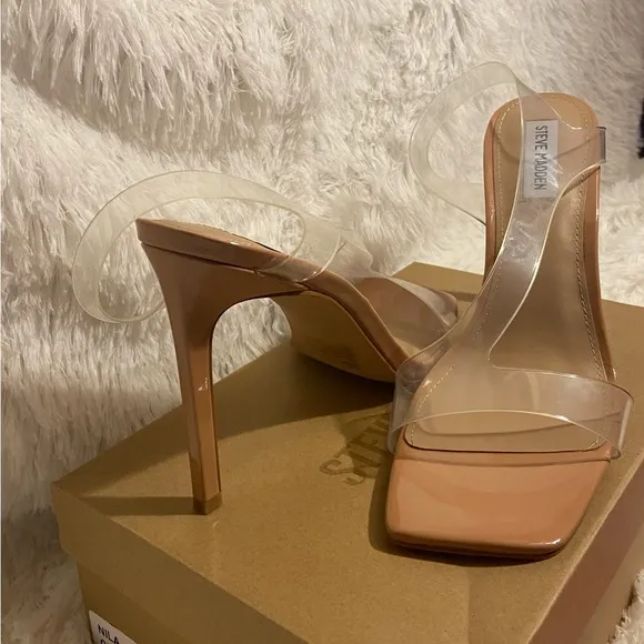 STEVE MADDEN Clear Slingback Open-Toe Heels. Size 11
