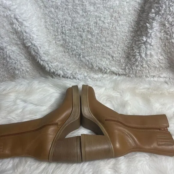 Steve Madden Fantasy Leather Tan  Square Toe Mid-Calf platform block heels SZ10M