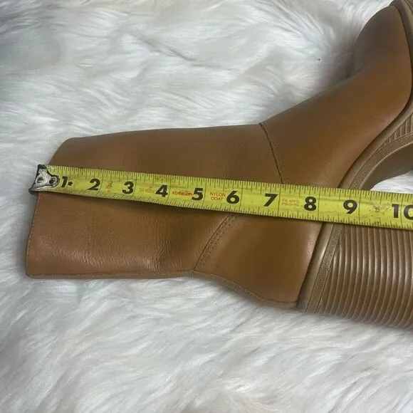 Steve Madden Fantasy Leather Tan  Square Toe Mid-Calf platform block heels SZ10M