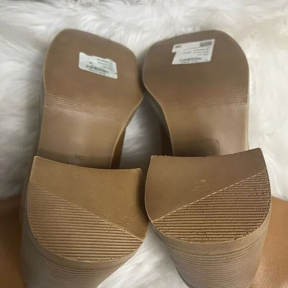 Steve Madden Fantasy Leather Tan  Square Toe Mid-Calf platform block heels SZ10M