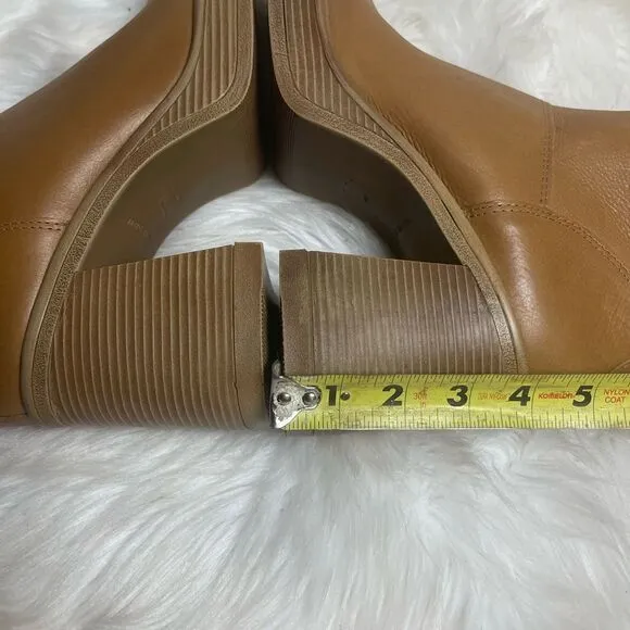 Steve Madden Fantasy Leather Tan  Square Toe Mid-Calf platform block heels SZ10M