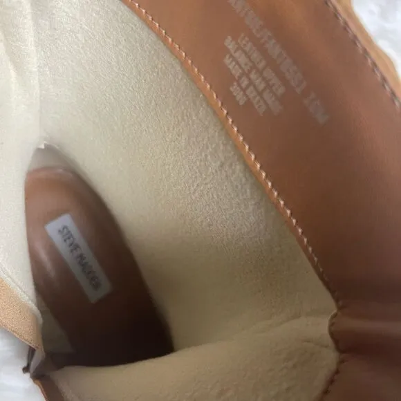 Steve Madden Fantasy Leather Tan  Square Toe Mid-Calf platform block heels SZ10M